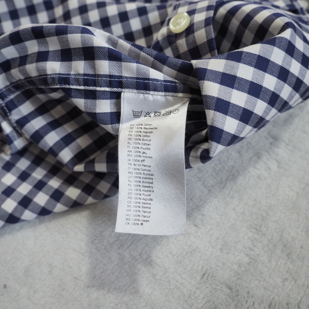Eton Navy and White Gingham Button-Down Shirt - Picture 7 of 13